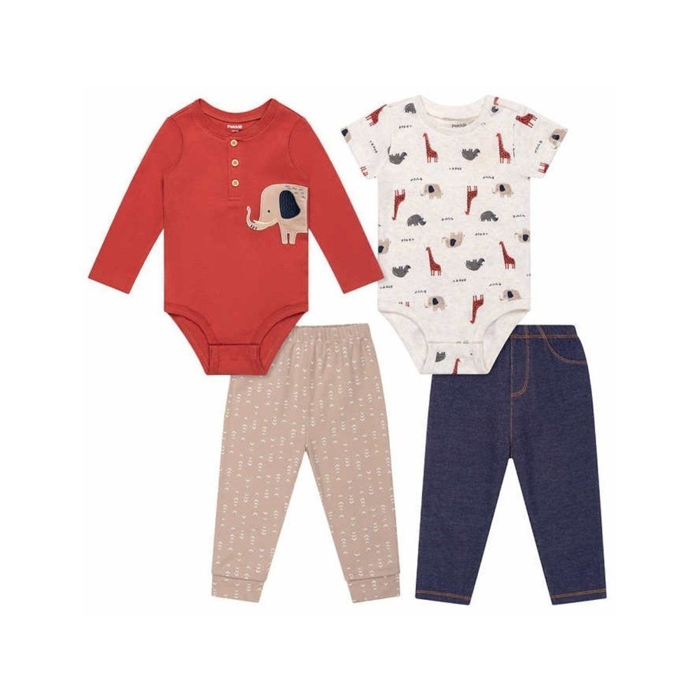 Pekkle Baby Boy 4piece Layette Set 3M 2 Bodysuit 2 pants Safari Animal Print New